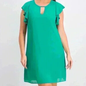 Vince Camuto Green Short Sleeve Ruffle Keyhole Dress